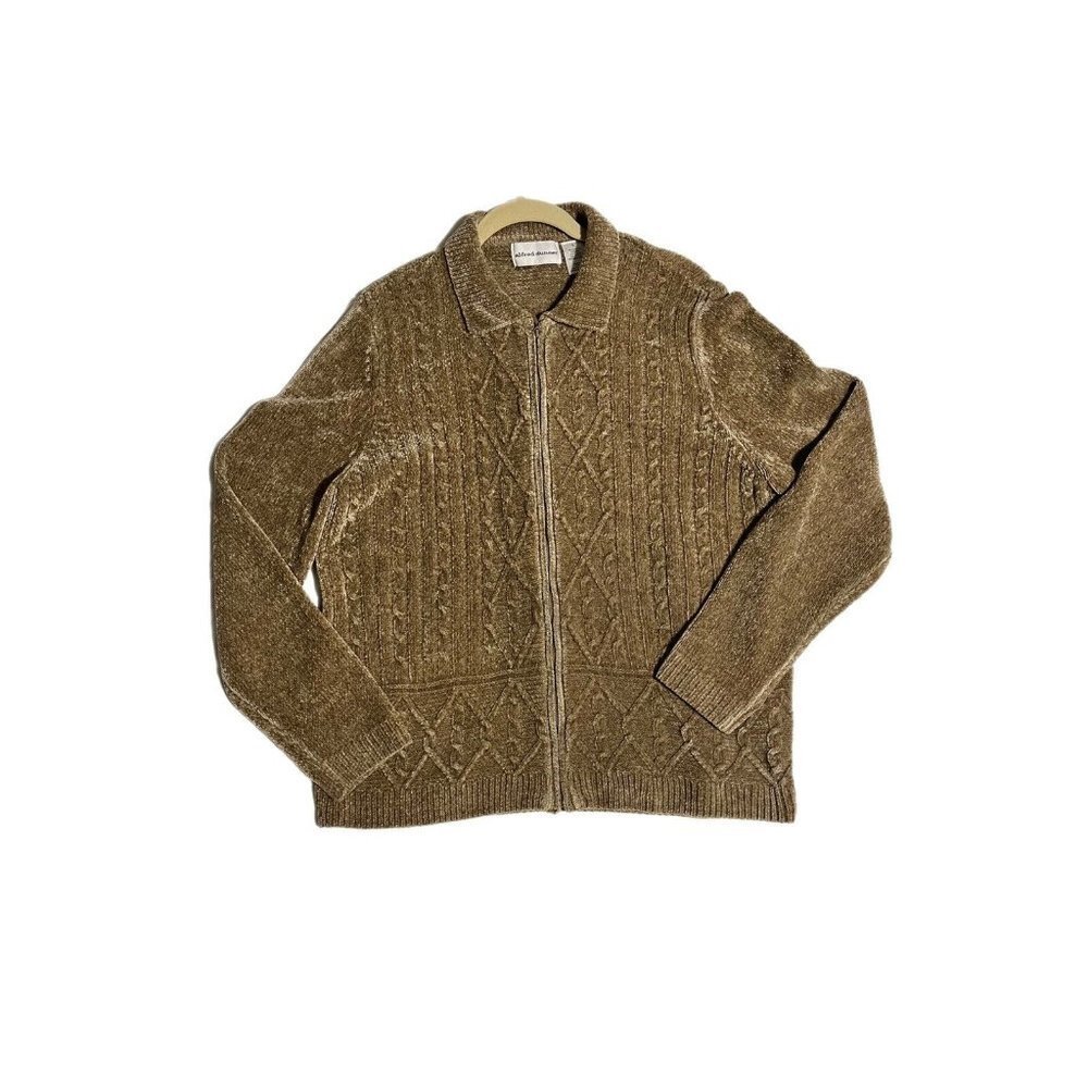 SIZE L ALFRED DUNNER SUPER COMFORTABLE FULL ZIP BEIGE SWEATERS SO SOFT!